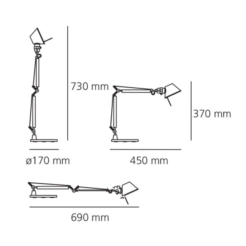 Artemide Tischleuchte Tolomeo Micro mit Fuß Maße