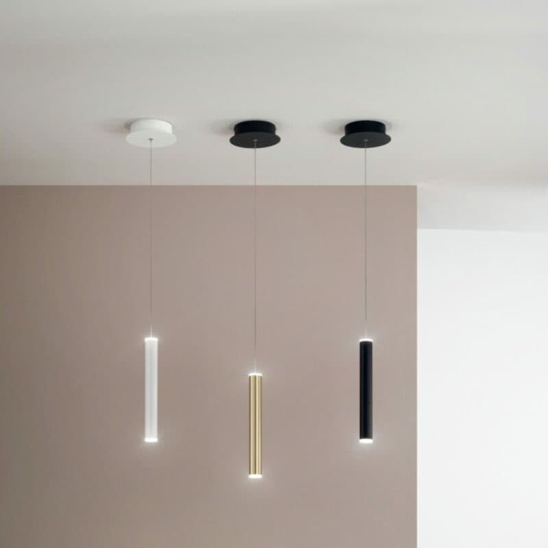 Fabas Luce Pendelleuchte Prado Weiß, Messing satiniert, Schwarz Wohnbeispiel