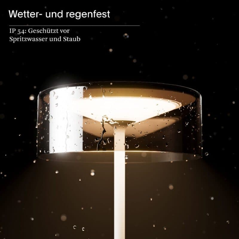 Sigor Akku-Tischleuchte Numotion wind- und wetterfest dank IP54-Schutz