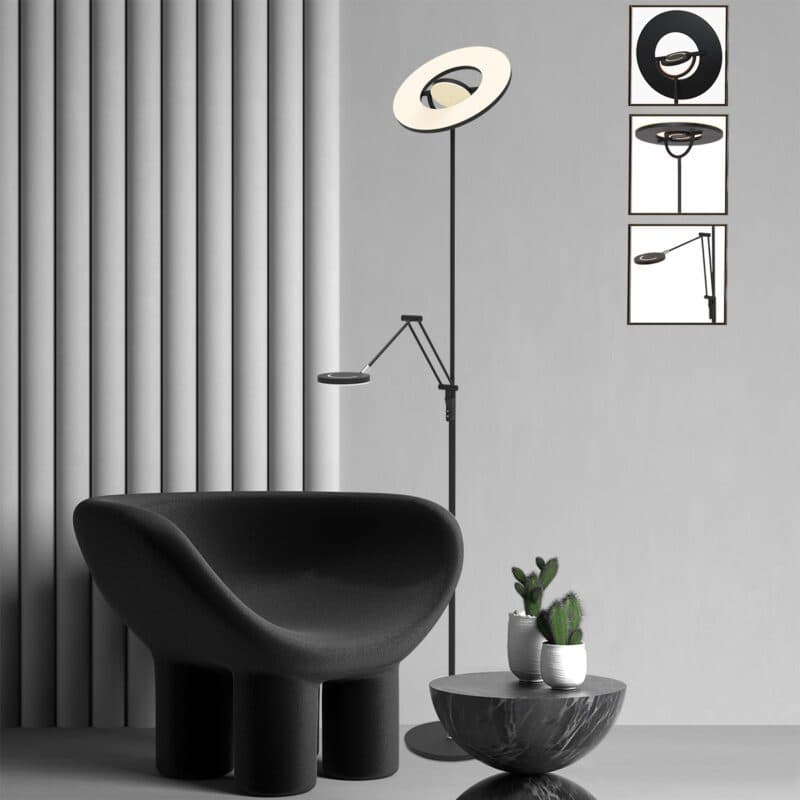 Steinhauer Deckenfluter Soleil in Schwarz Wohnbeispiel