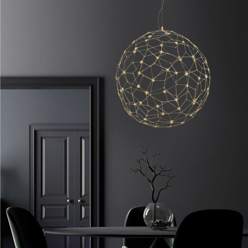 Nova Luce Pendelleuchte Sole in Gold mit 80 cm Wohnbeispiel