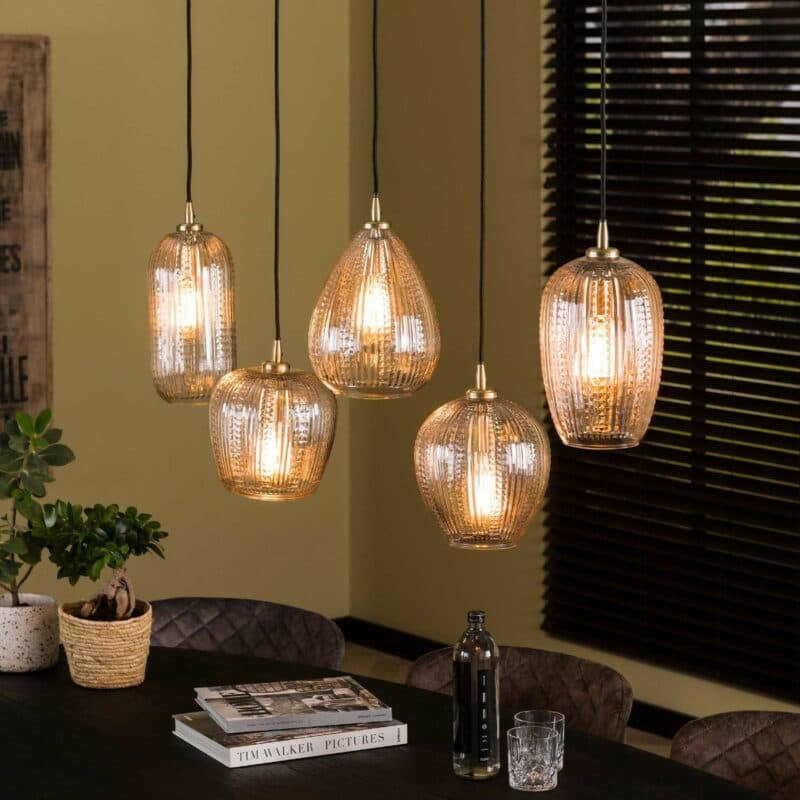 Liadomo Pendelleuchte Smoky mit Glas-Dekor Diamant Wohnbeispiel