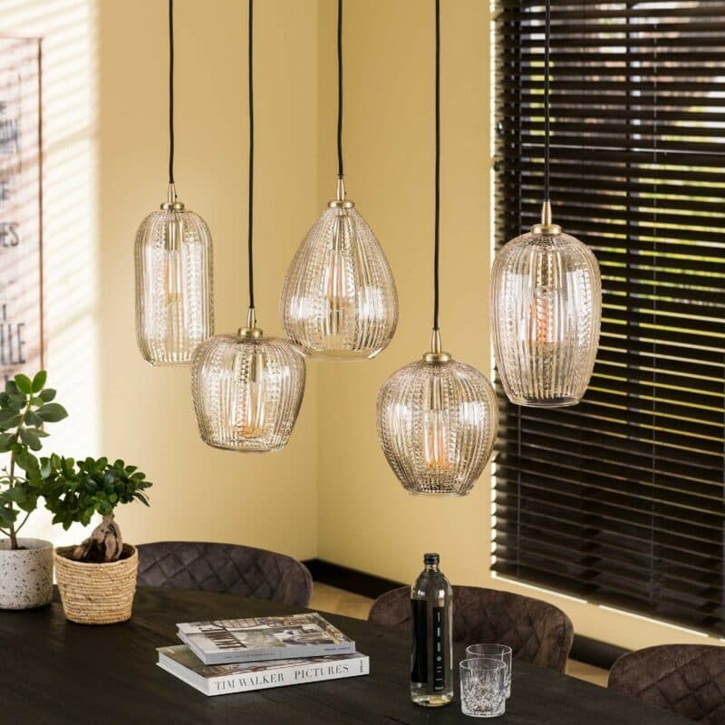 Liadomo Pendelleuchte Smoky mit Glas-Dekor Diamant Wohnbeispiel