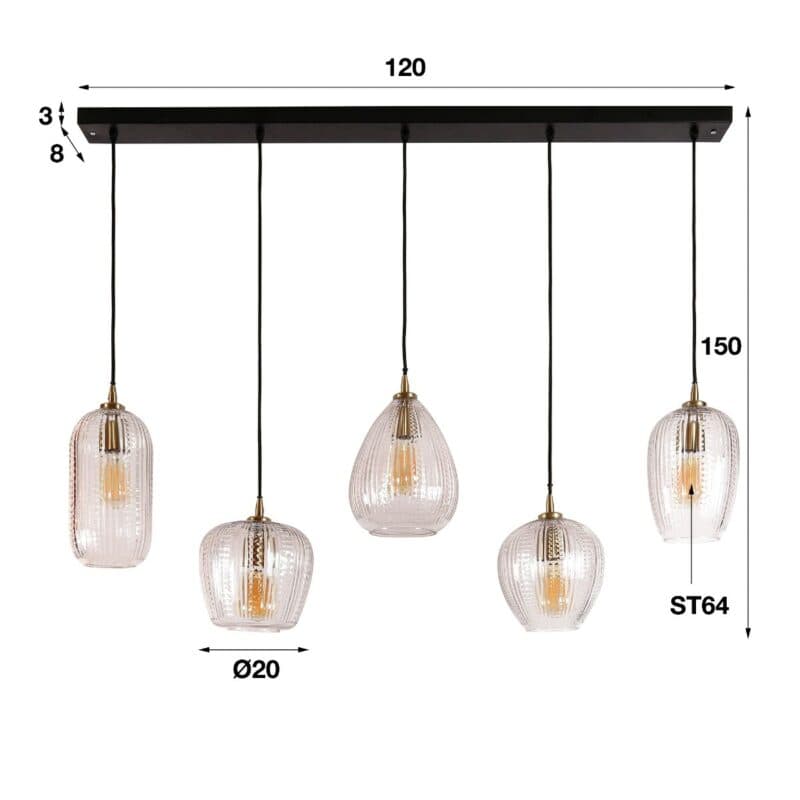 Liadomo Pendelleuchte Smoky mit Glas-Dekor Diamant Maße