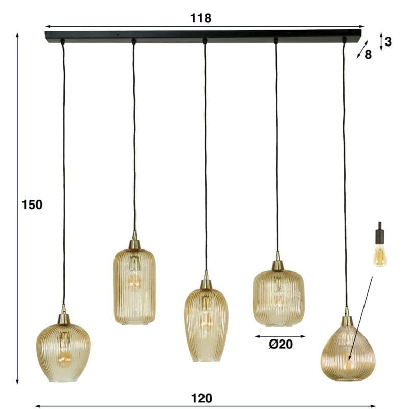 Liadomo Pendelleuchte Smoky Glas-Dekor geriffelt Maße