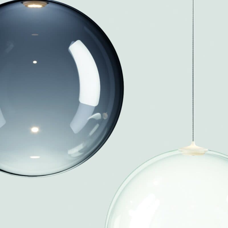Lodes Pendelleuchte Random Solo in Weiß und Rauchglas glänzend